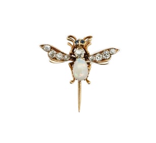 Victorian 14k Diamond & Opal Insect Pin