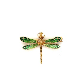 18k Gold Enamel Dragonfly Brooch