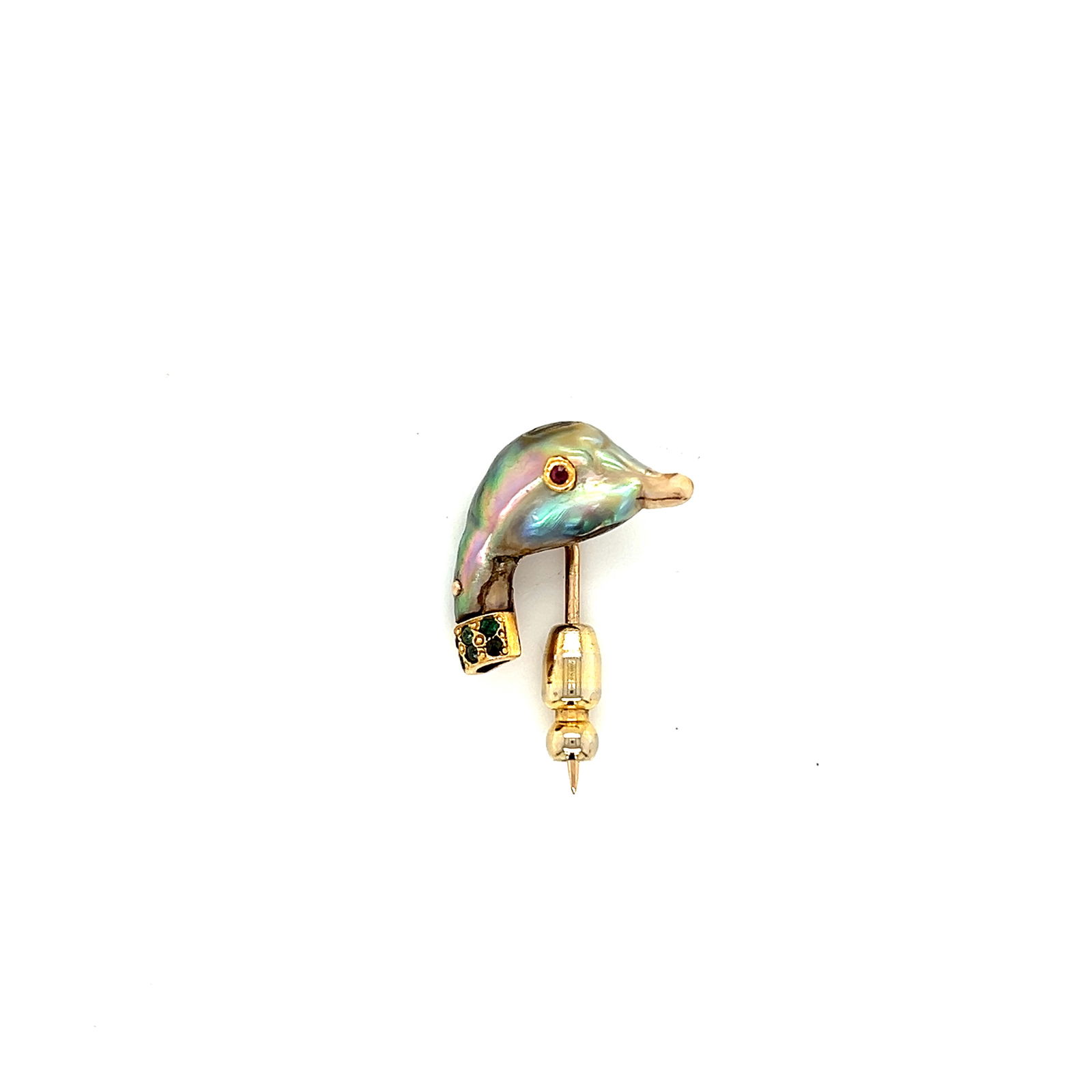 14k Gold Mallard Head Abalone Pearl Pin (1 of 2)