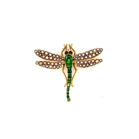 14k Gold Enamel & Pearl Dragonfly Brooch/Pendant