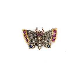 Victorian 9k Gold Gem-Set Butterfly Brooch
