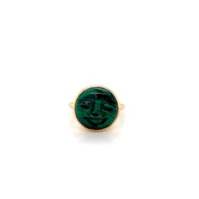 14k Carved Malachite Moon Face Ring