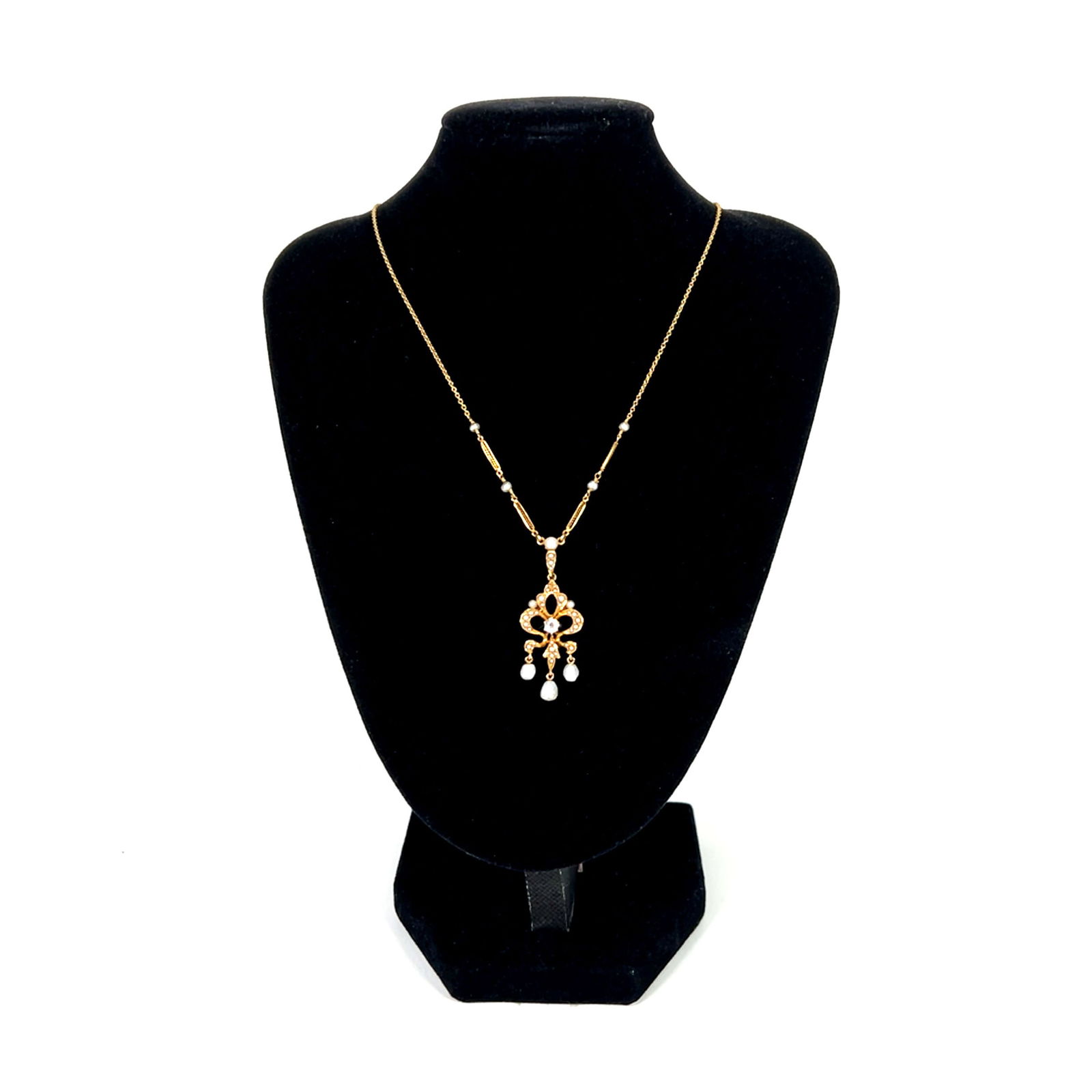 Antique 15k Pearl & Diamond Necklace (1 of 2)