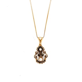 14k Diamond Enamel Pendant Necklace
