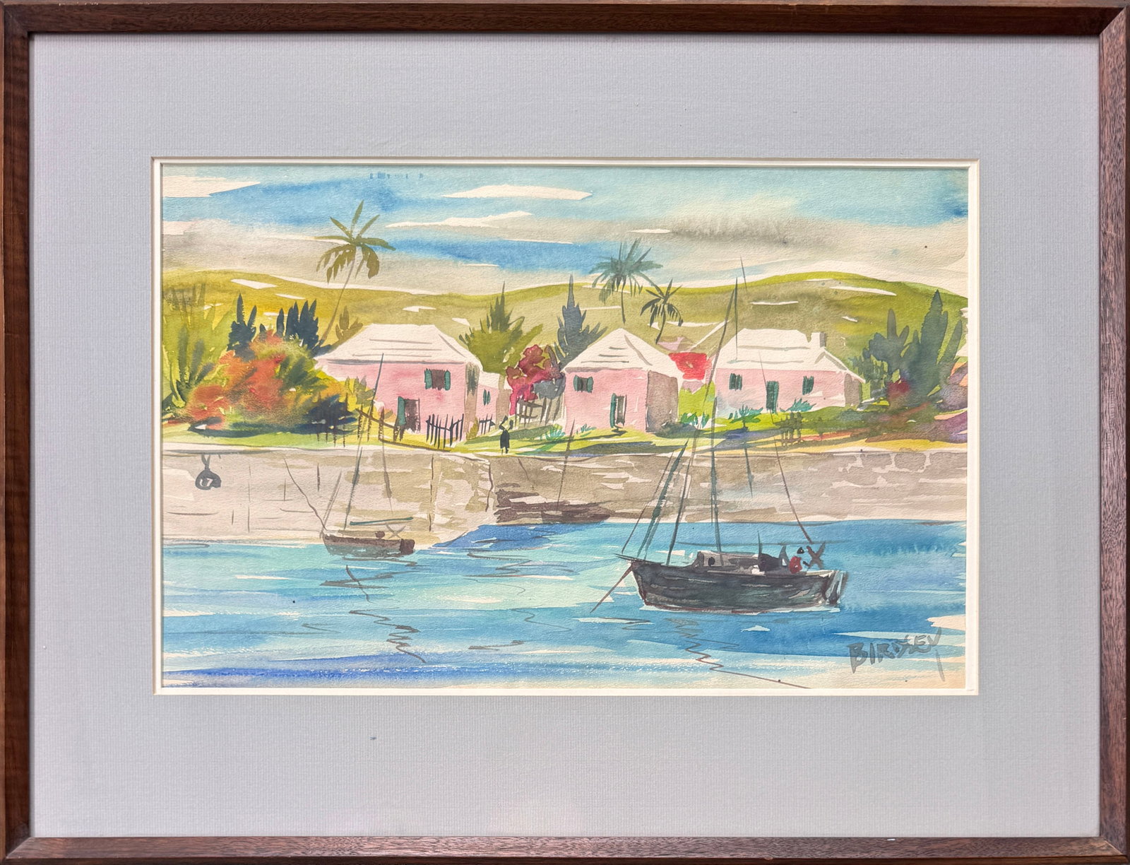 Watercolor Painting on Paper by Alfred Birdsey: Watercolor painting on paper by Alfred Birdsey (Bermudian, 1912-1996). Signed by artist on lower right. Sight: 11.75"x 18.25" Framed dimensions: 18½ x 25¼ in (47 x 64 cm) 