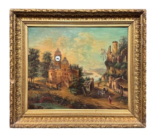 Mid-19th century Oil on Canvas Picture Clock