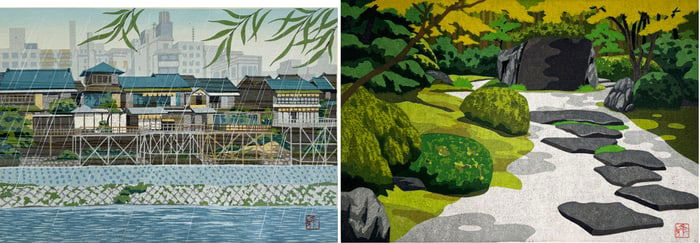 Two Woodblock Prints by Masao Ido