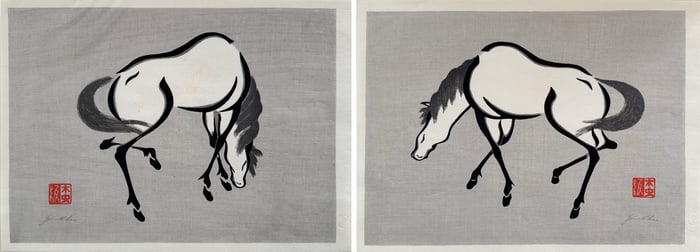 Two Woodblock Prints by Urushibara Mokuchu