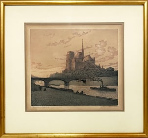 Color Aquatint by Henri Meunier, Notre-Dame de Paris