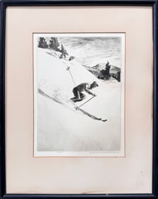 Etching on paper by Yngve Edward Soderberg, Downhill Running