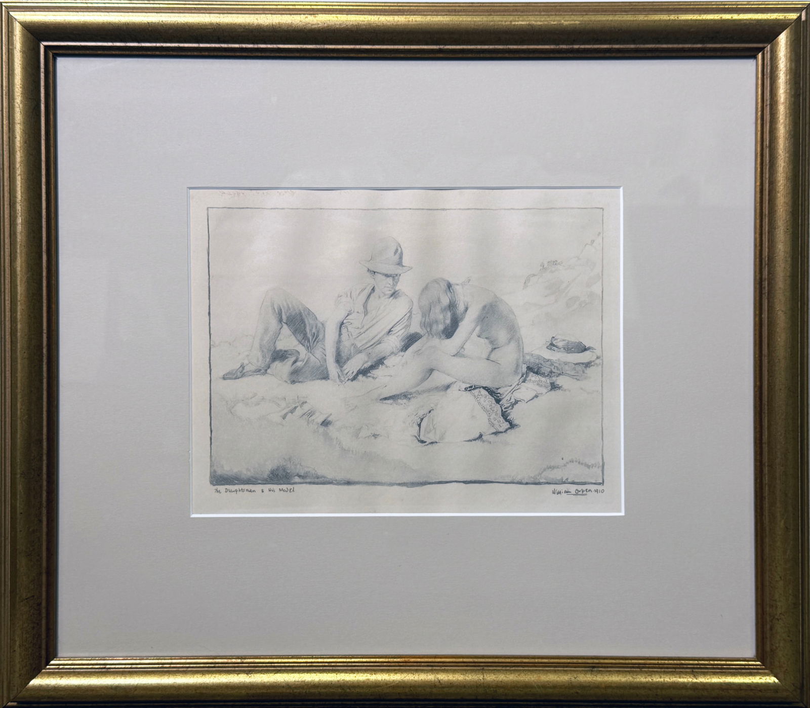 Sir William Orpen, The Draughtsman and His Model: Sir William Orpen (Irish, 1878-1931), "The Draughtsman & His Model, 1910", published by the Chenil Galleries, Chelsea, in 1913, signed, dated, and titled in plate. Sight: 6.5"