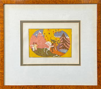 Woodcut 'Berge' by Wassily Kandinsky: Framed woodcut by Wassily Kandsinky (1866-1944, Russian), Berge, 1913, Folio 35 from Klänge, published by R. Piper & Co., Munich and printed by Poeschel & Trepte,