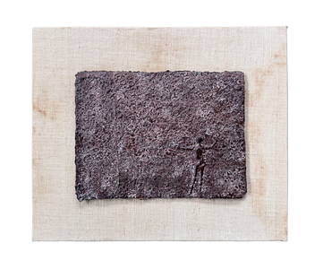 Cast Iron Relief by Alfred Duca: Cast iron relief sculpture by by Alfred Duca (American, 1920-1997), "Cosmic Mountain", edition 4/25, signed and titled on verso, mounted to fabric covered