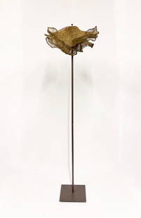 Modernist Floor Lamp: Modernist floor lamp with metal mesh shade comprised of multiple ruffled layers.Height: 66"