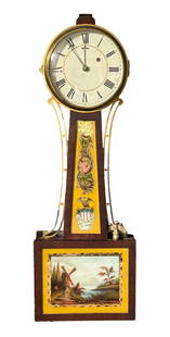 Banjo Clock: Banjo clock with wood body and reverse painted glass details Height: 29 3/4&quot;&nbsp; Width: 10 1/2&quot; &nbsp;