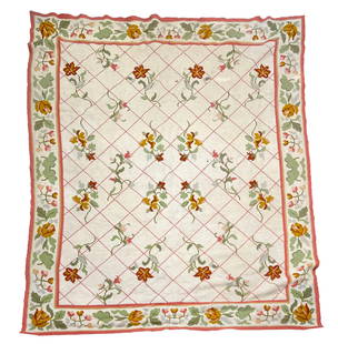 Hand-Woven Floral Needlepoint Rug: A&nbsp;hand-woven needlepoint area rug featuring a floral pattern. 116.25&#39;&#39; x 95.5&#39;&#39;&nbsp;