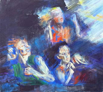 Oil on Canvas by Beth Claverie, The Three Graces: Oil on canvas painting by Beth Claverie (1949-2019), The Three Graces. 48" x 42" VanVessem Gallery, Tiverton, RI Featured as the cover image in the