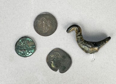 Roman Bronze Bird & Coins