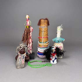 Group of Five Dolls Including Botswana Cloth Herero Doll
