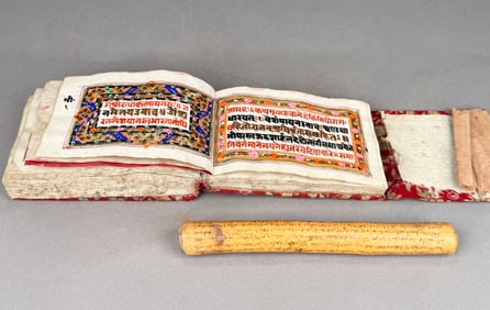 Bhagavad Gita Illuminated Hindu Manuscript and North African Staff with Contract