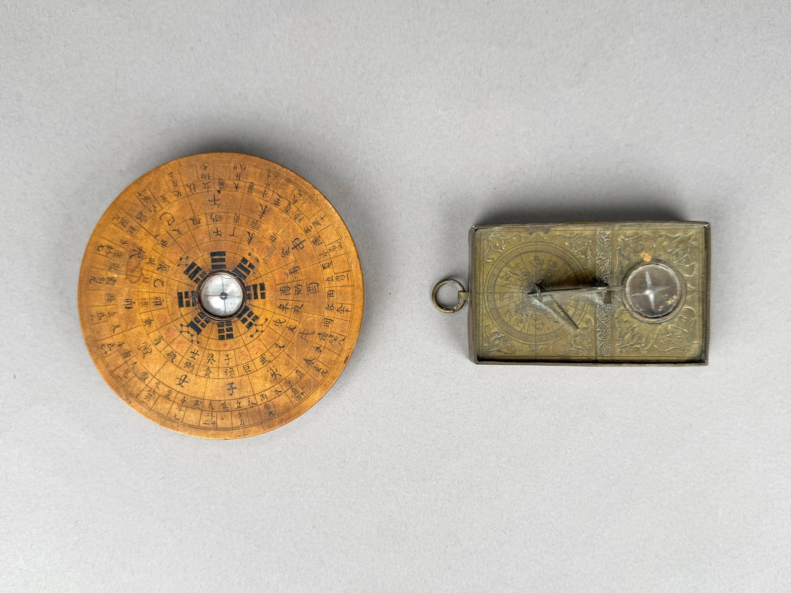 Chinese & Indo-Persian Compasses: A Chinese geomancer's compass and an Indo-Persian Qibla indicator. Diameter of Chinese compass: 4.5"