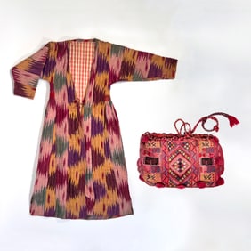 Ikat Uzbek Silk Coat & Nomadic Tribal Bag