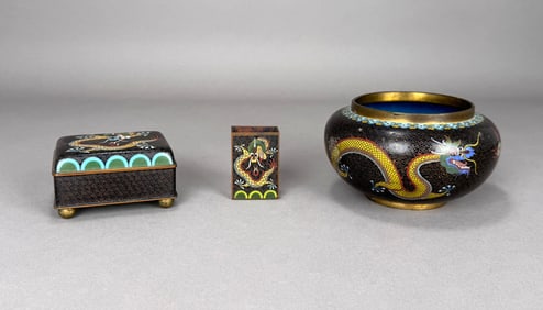 Three Chinese Cloisonne Enamel Objects