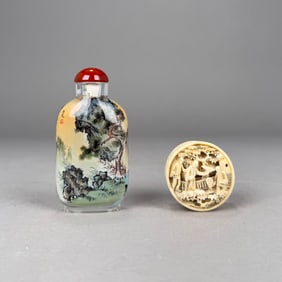 Chinese Carved Box and Snuff Bottle