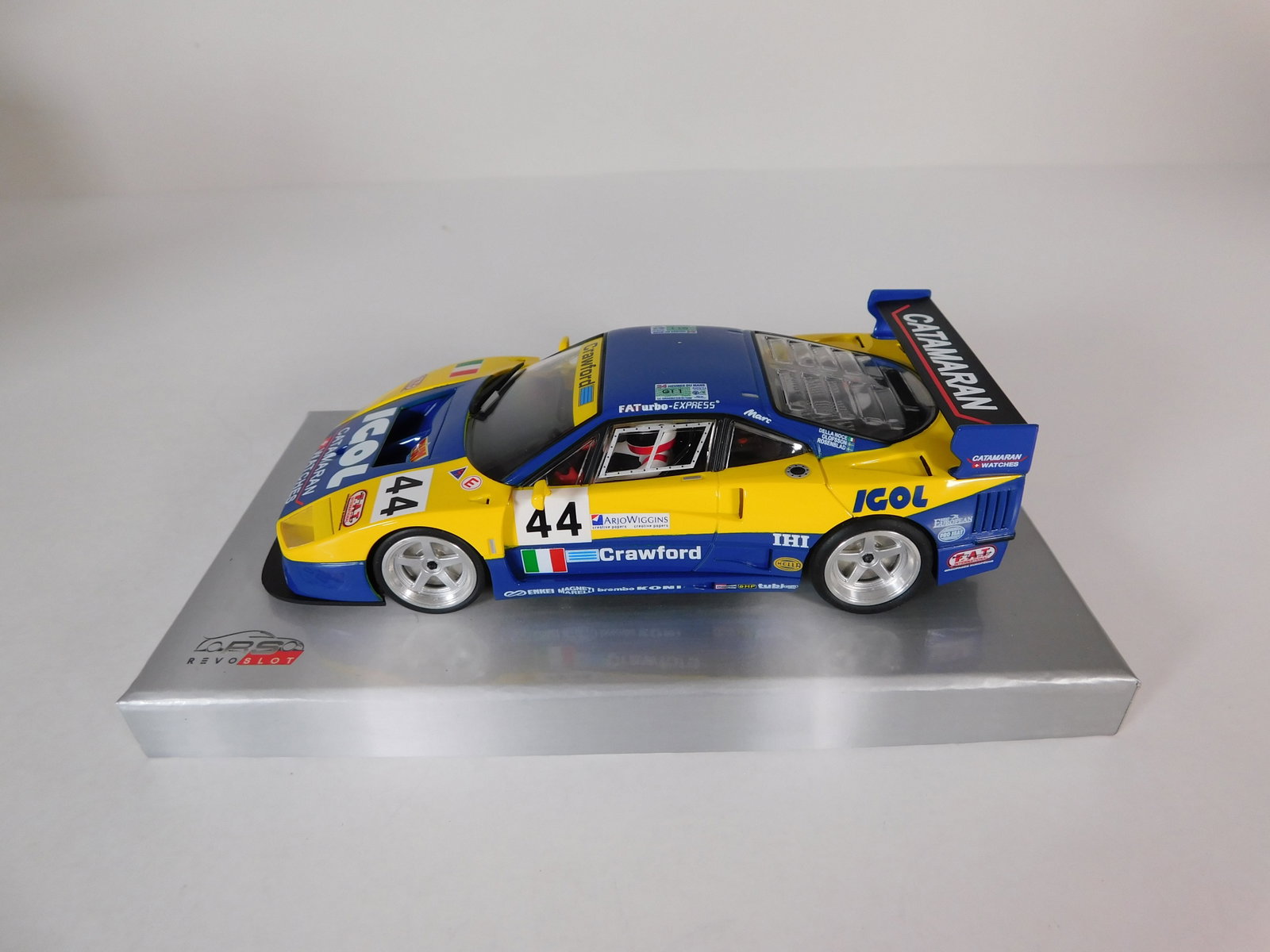 RevoSlot F40 Team Ennea srl Igol 24h. du Mans 1996 #44 1/32 Slot Car: RevoSlot F40 Team Ennea srl Igol Crawford 24h. du Mans 1996 #44 Catamaran 1/32 Slot Car. Reference #RS0106, with original case. *In-house Shipping Available*