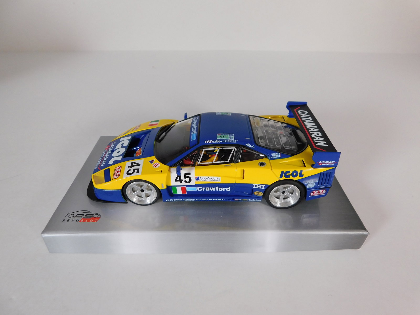RevoSlot F40 Team Ennea srl Igol 24h. du Mans 1996 #45 1/32 Slot Car: RevoSlot F40 Team Ennea srl Igol Crawford 24h. du Mans 1996 #45 Catamaran 1/32 Slot Car. Reference #RS0107, with original case. *In-house Shipping Available*