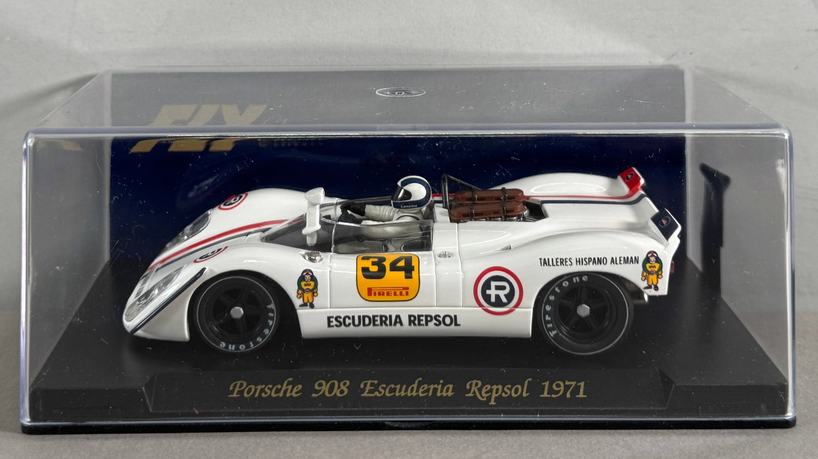 Fly Classic Porsche 908 Escuderia Repsol 1971 #34 1/32 Slot Car: Fly Classic Porsche 908 Escuderia Repsol 1971 #34 Pirelli 1/32 Slot Car. Reference #C17, with original case. *In-house Shipping Available*