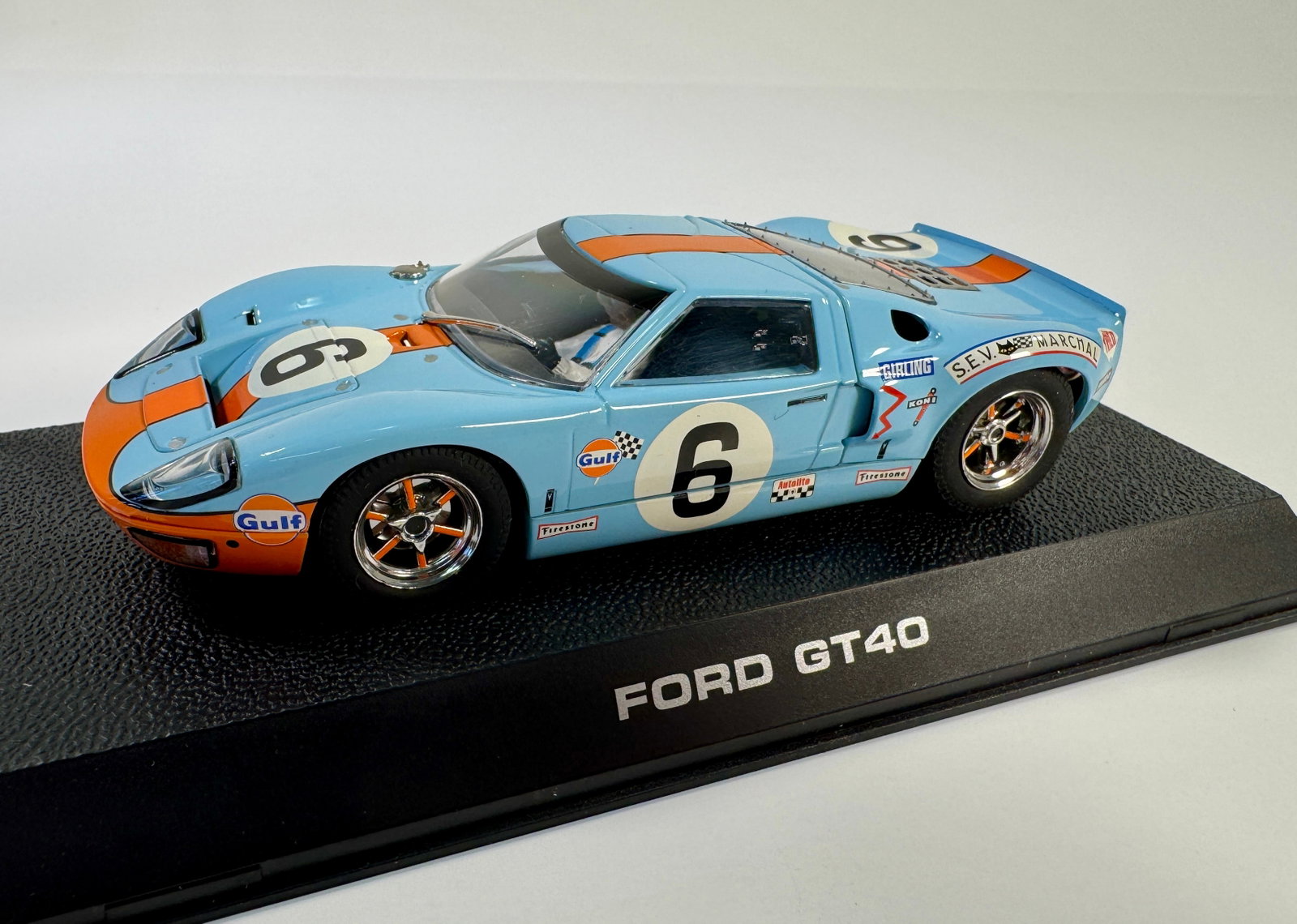 Scalextric Ford GT40 #6 1/32 Slot Car: Scalextric Ford GT40 #6 Gulf 1/32 Slot Car, with original case. *In-house Shipping Available*
