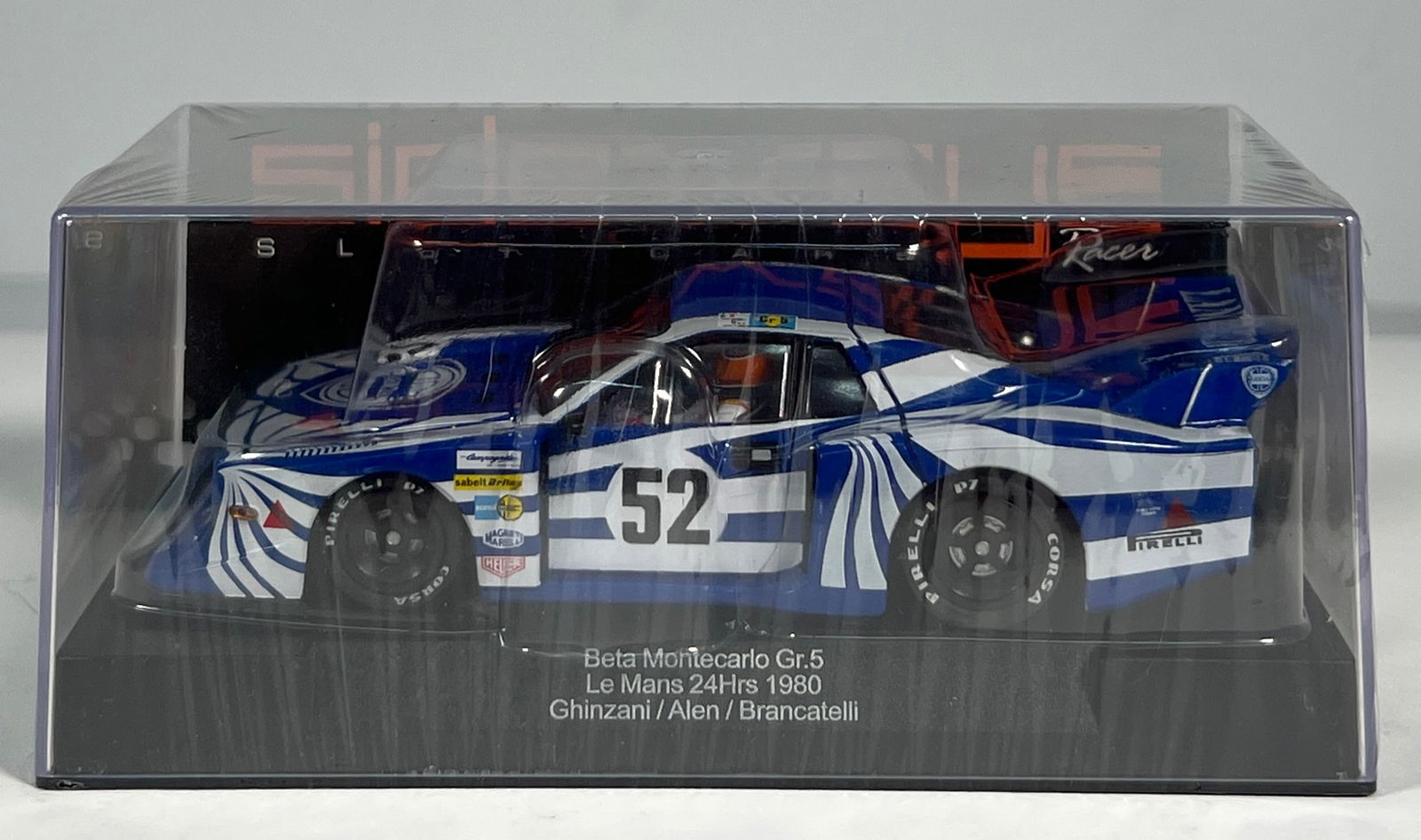 Sideways Racer Beta Montecarlo Gr.5 Le Mans 24h. 1980 #52 1/32 Slot Car: Sideways Racer Beta Montecarlo Gr.5 Le Mans 24h. 1980 Ghinzani / Alen / Brancatelli #52 Lancia 1/32 Slot Car. Reference #SW26, with original case. Weight: 7 oz. *In-house Shipping Available*
