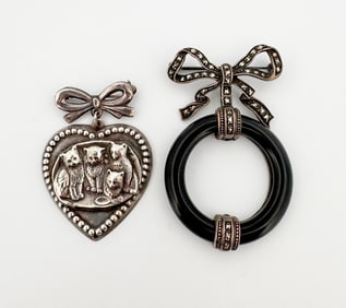 Two Sterling Silver Bow Brooches