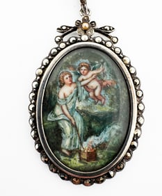Antique Silver Miniature Painting Necklace