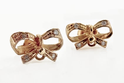 14k Gold & Diamond Bow Earrings