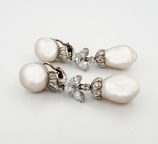Platinum 18k Diamond & Pearl Earrings