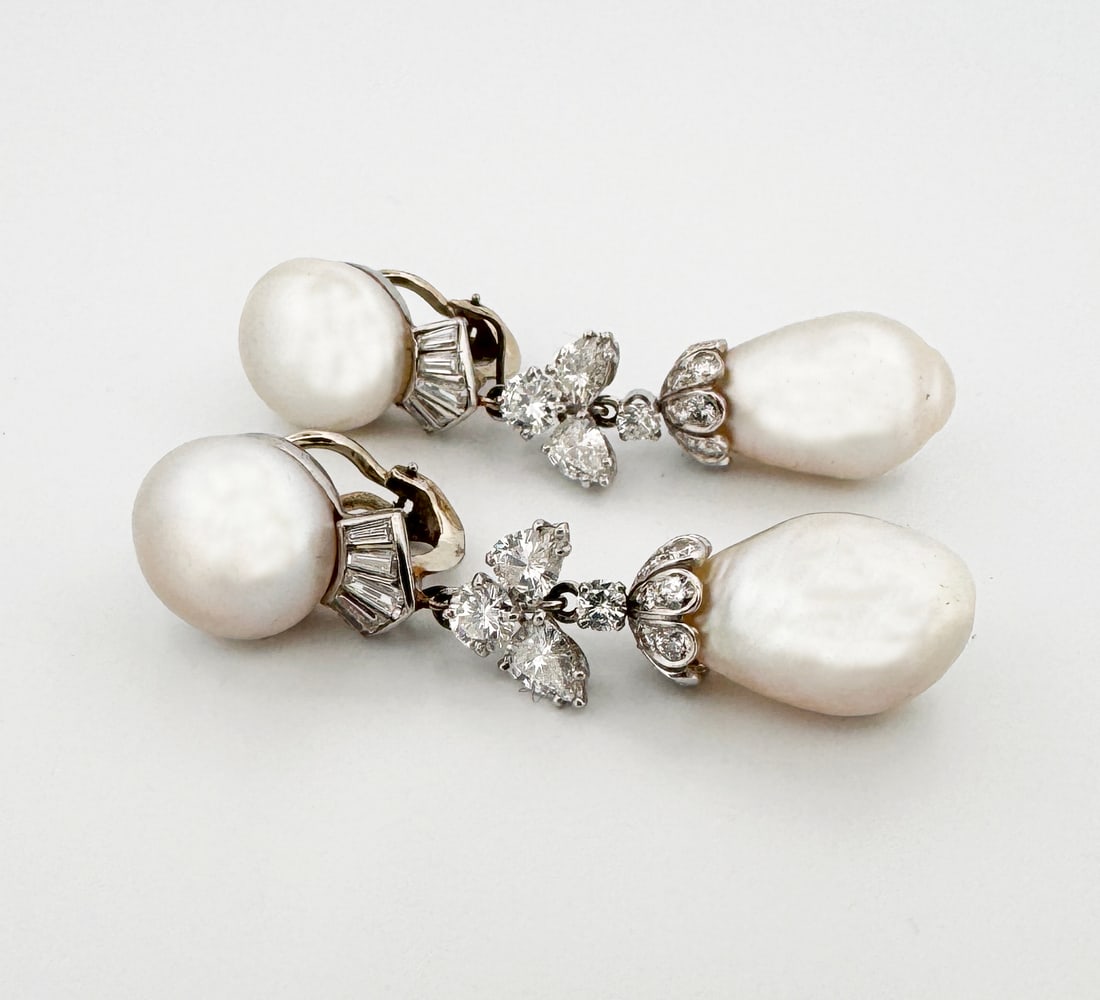 Platinum 18k Diamond & Pearl Earrings (1 of 4)
