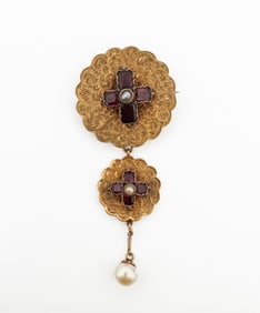 Antique 14k Garnet & Pearl Pendant/Brooch