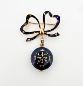 14k Italian Enamel Bow Depraz Watch Brooch