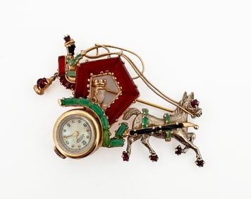 Lucien Piccard 14k Carriage Watch Brooch