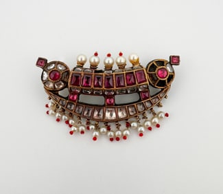 14k Indian Sapphire, Ruby Brooch