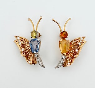 Two 14k Gold Butterfly Pins