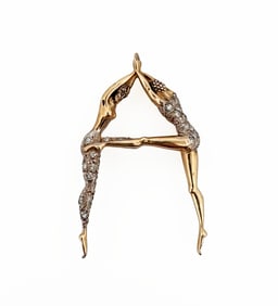 Erte 14k & Diamond "A" Brooch