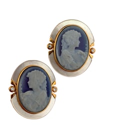 18k Diamond Cameo Earrings
