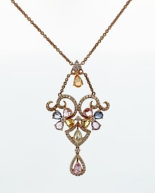 18k Diamond & Multi Color Sapphire Necklace