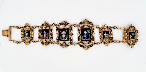 Antique 10k Swiss Enamel Bracelet