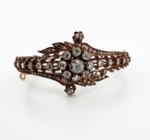 Antique 9k Rose Cut Diamond Bangle Bracelet