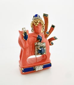 Seaman Schepps 18k Coral & Sapphire Brooch