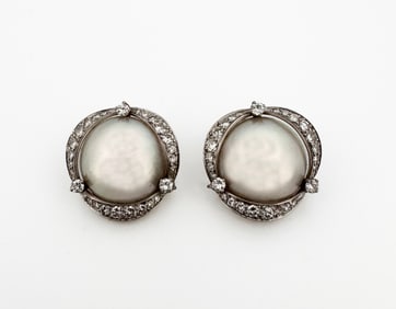 18k Pearl Diamond Earrings
